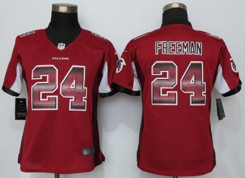 Nike Falcons #24 Devonta Freeman Red Team Color Women's Stitched NFL Elite Strobe Jersey - Click Image to Close